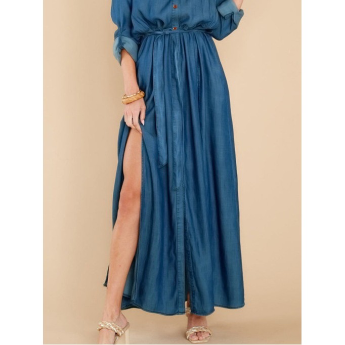 Women's Style Sexy Slit Long Sleeve Maxi Dress