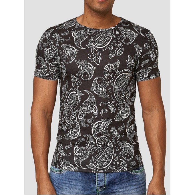 Black Cashew Flower Short Sleeve T-shirt