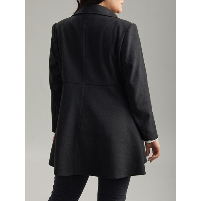 Black tweed coat with waist lapel for women