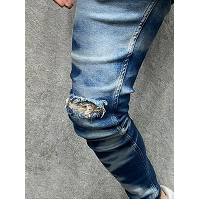 Bleached Chain Perforated Jeans