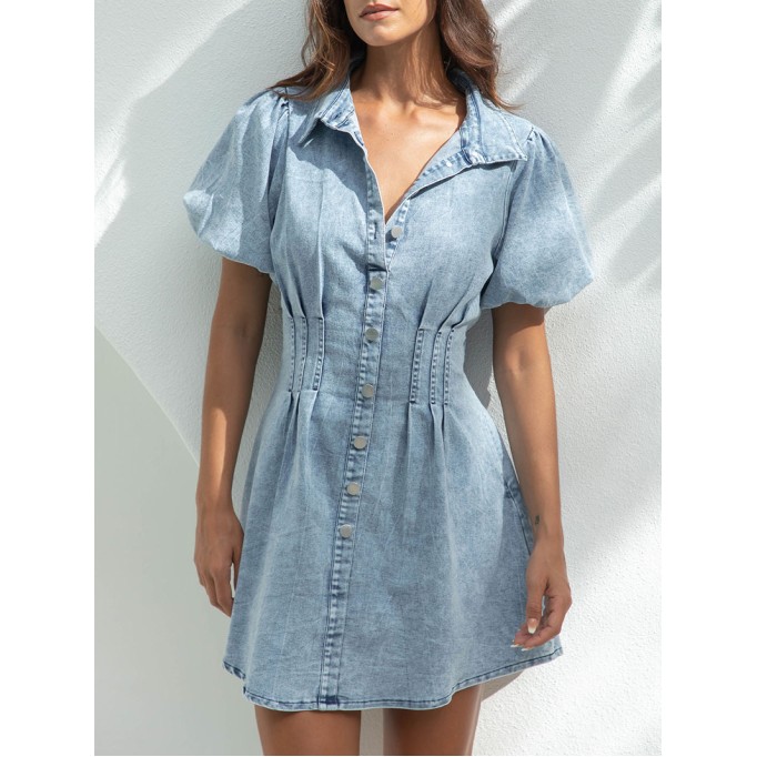 Blue denim short sleeve dress