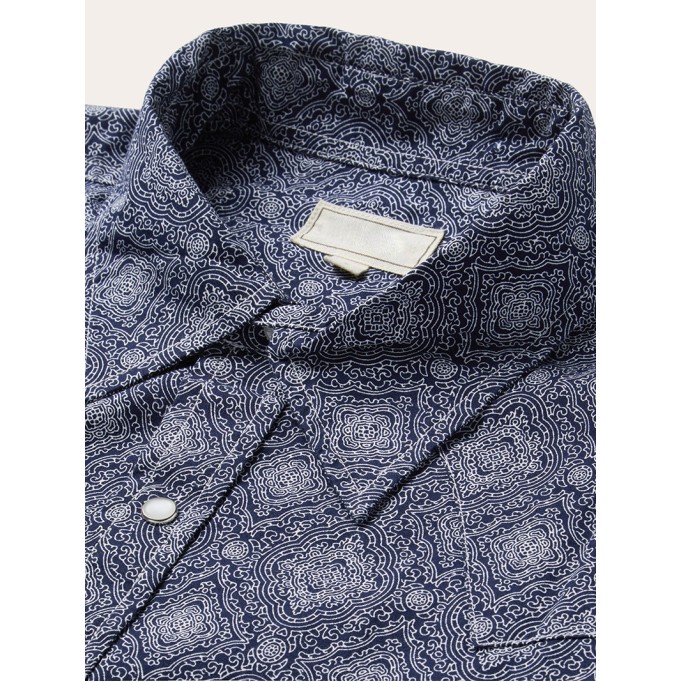 Blue Medallion Print Western Shirt