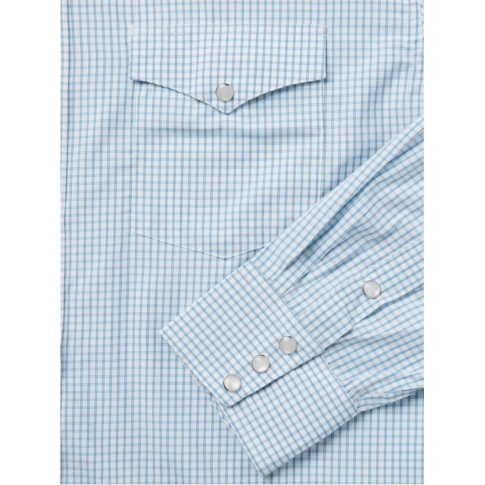 Blue Two Stripe Check Western Shirt