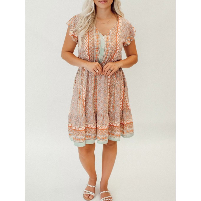 Bohemian geometric flower pattern dress