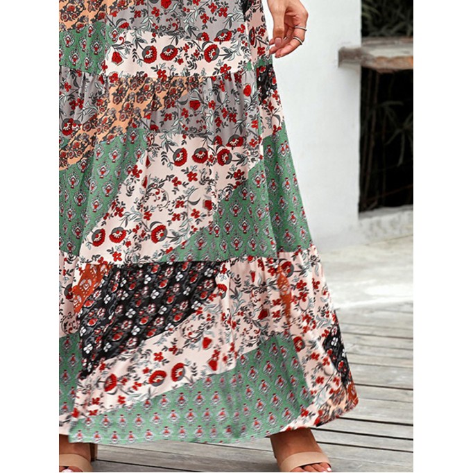 BOHO PRINT TIE-UP WAIST LONG MAXI SKIRT