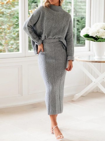 Casual knitted skirt two-piece set