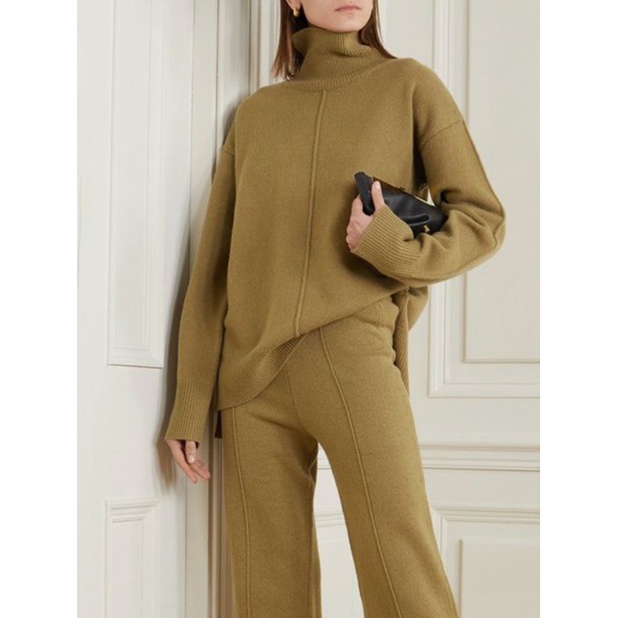 Casual turtleneck solid color two-piece set