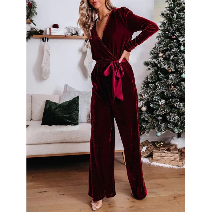 Christmas Party Velvet Wide Leg Jumpsuit