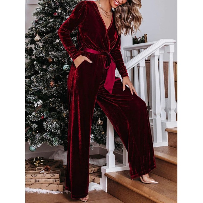 Christmas Party Velvet Wide Leg Jumpsuit