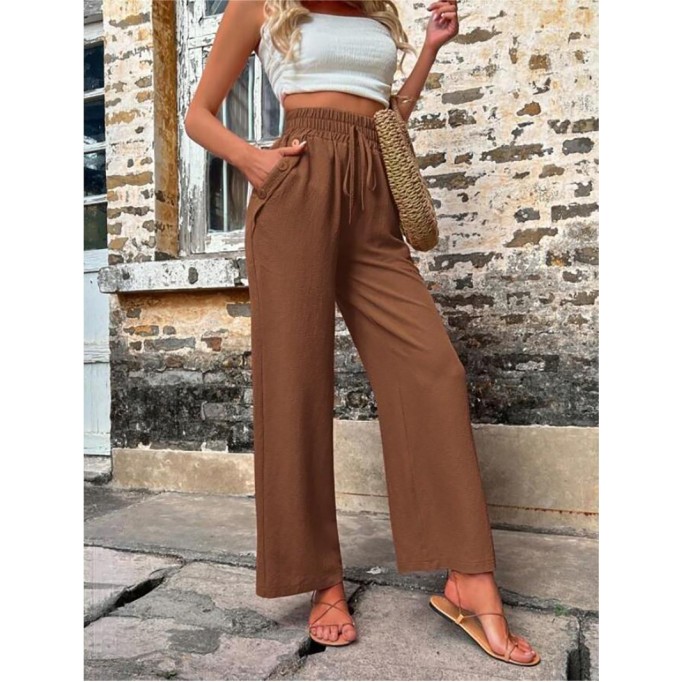 Elastic high waisted loose trousers