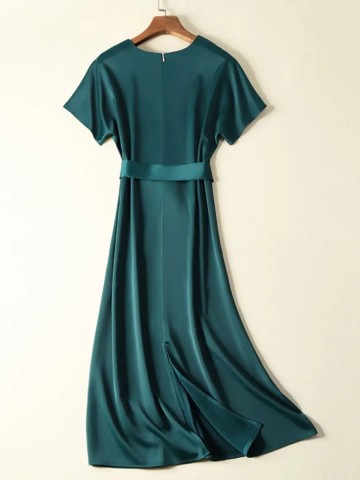 Elegant simple satin V-neck dress for women