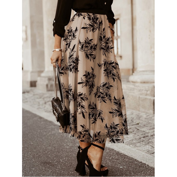 FLORAL EMBROIDERY FLARED ELEGANT SKIRTS