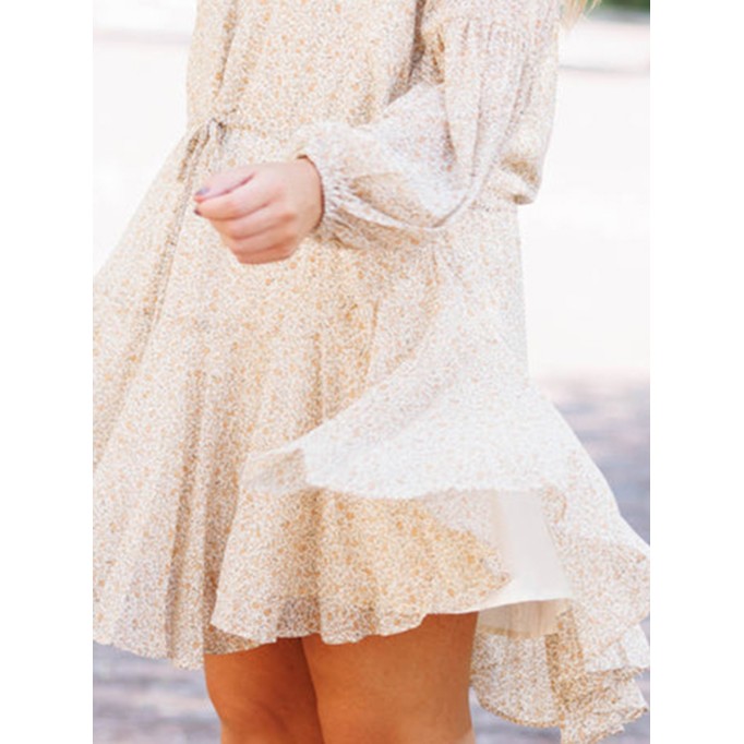 Floral Pattern Waist Tie Loose Fit Dress