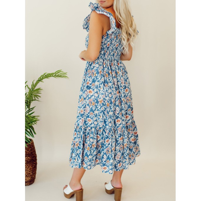 Floral pleated mid length dress