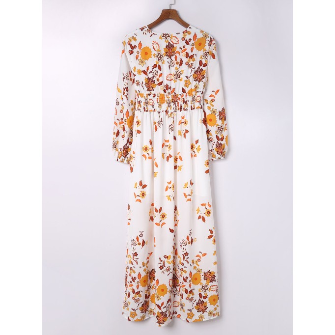 Floral V-Neck Long Sleeve Maxi Dress