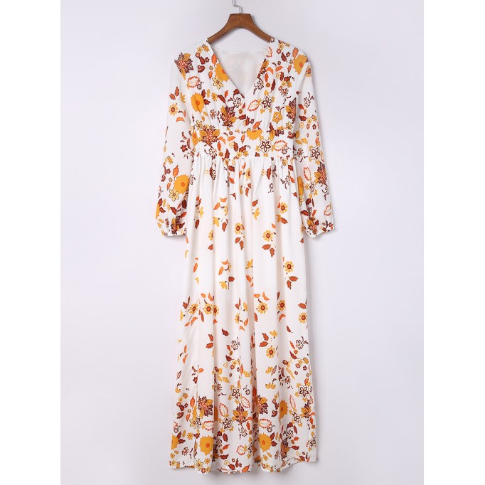 Floral V-Neck Long Sleeve Maxi Dress