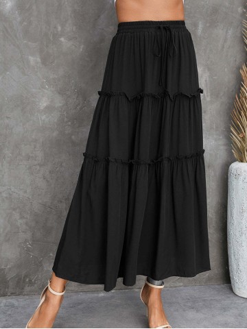 FRILL TIERED DRAWSTRING WAIST MAXI SKIRT