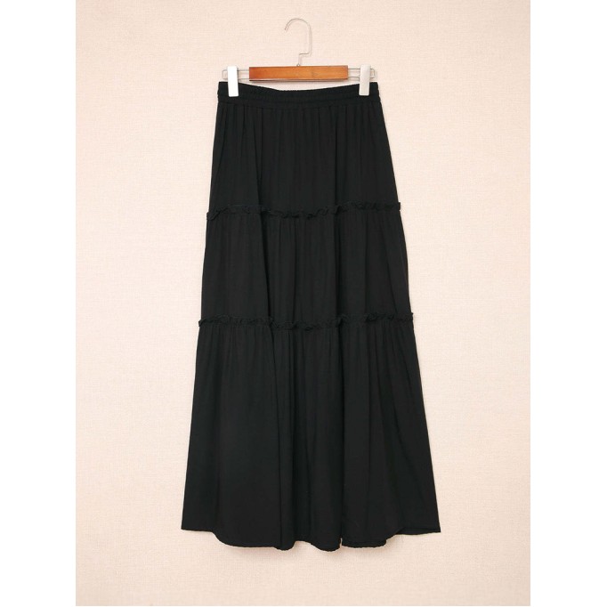 FRILL TIERED DRAWSTRING WAIST MAXI SKIRT