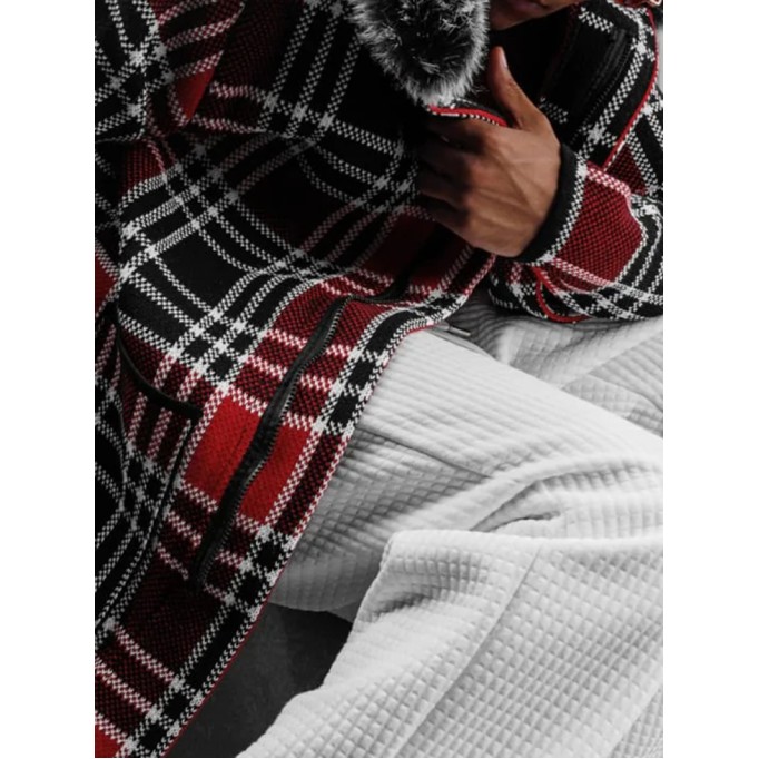 Heavyweight plaid hoodie sweater jacket