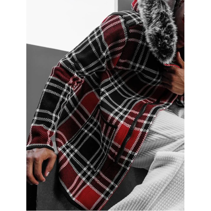 Heavyweight plaid hoodie sweater jacket