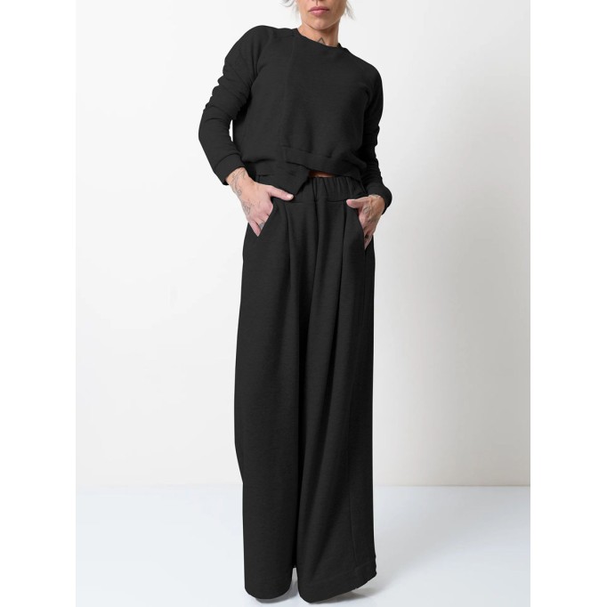 Irregular loose fitting top wide leg pants two-piece set