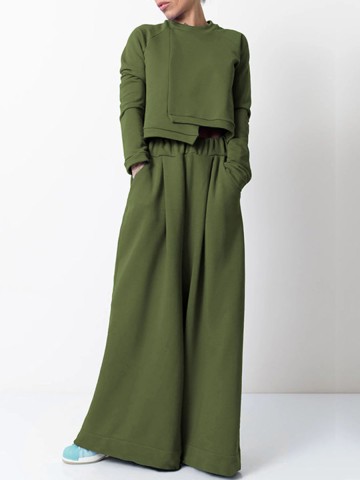 Irregular loose fitting top wide leg pants two-piece set