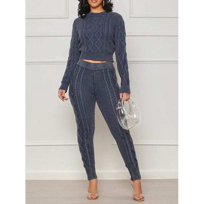 Knitted Jacquard Pullover Sweater Long Two Piece Set