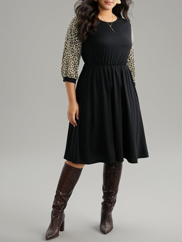 Leopard print spliced plus-size women's dress