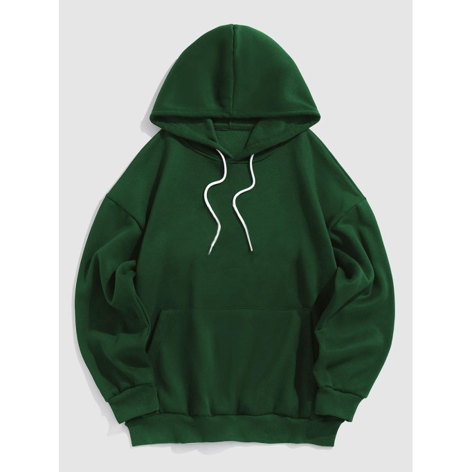 Letter-embroidered puffy fleece-lined green hoodie