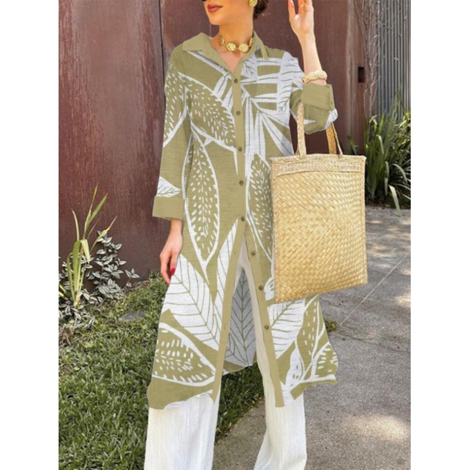 Long printed elegant top and pant suit