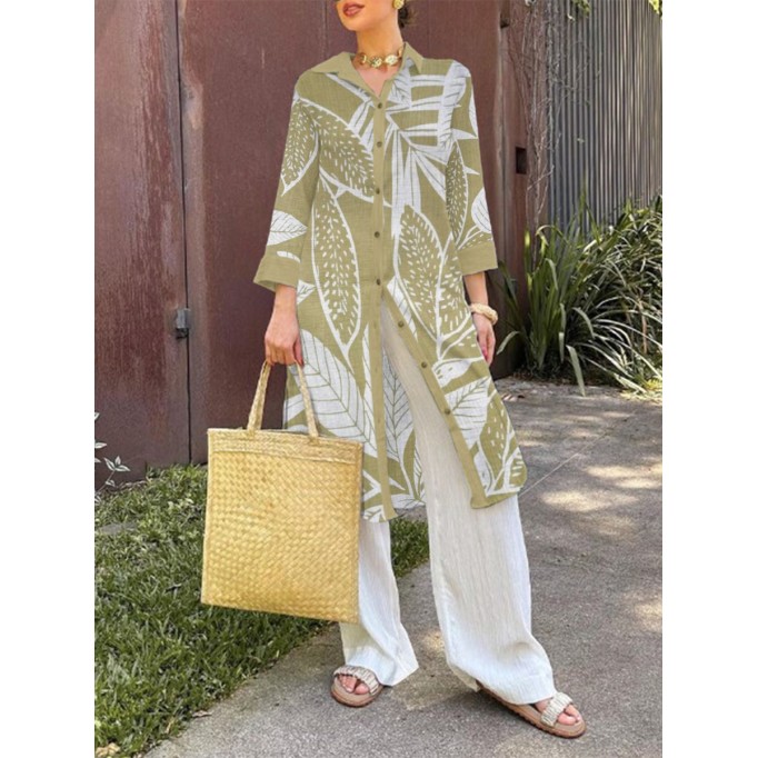 Long printed elegant top and pant suit