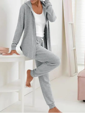 Long Sleeve Hooded Top Drawstring Pants Set