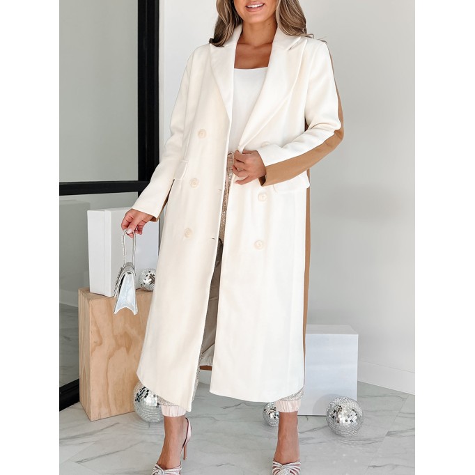 Long sleeve lapel color matching coat