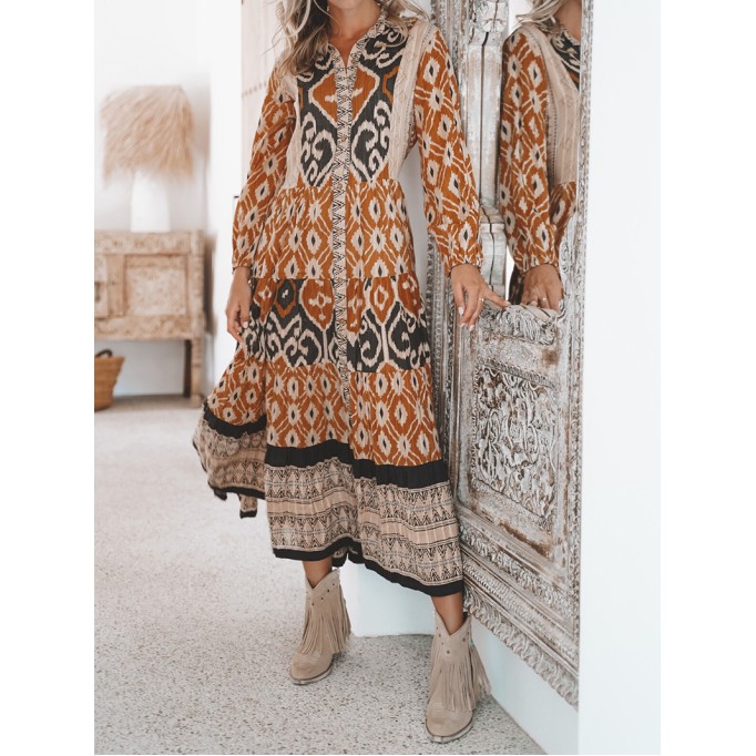 long-sleeved ethnic dress