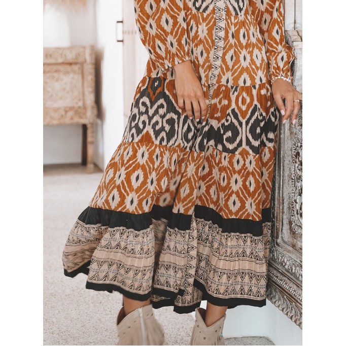 long-sleeved ethnic dress