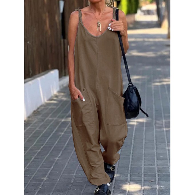 Loose solid color jumpsuit