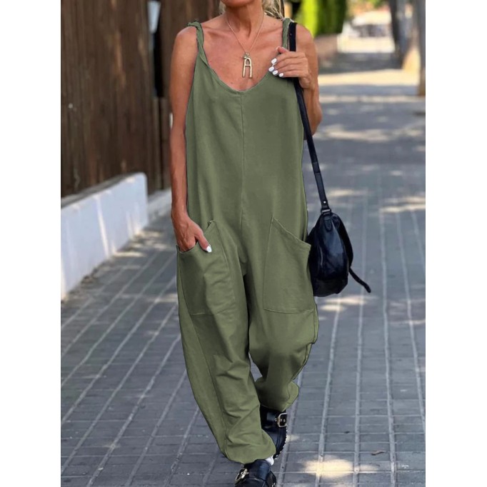 Loose solid color jumpsuit