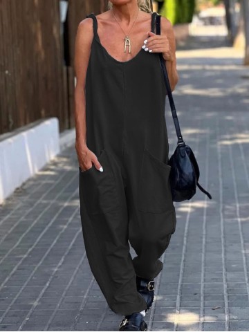 Loose solid color jumpsuit