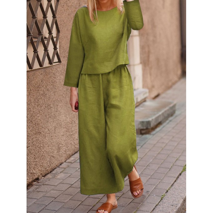 Loose solid color shirt and pants two-piece set