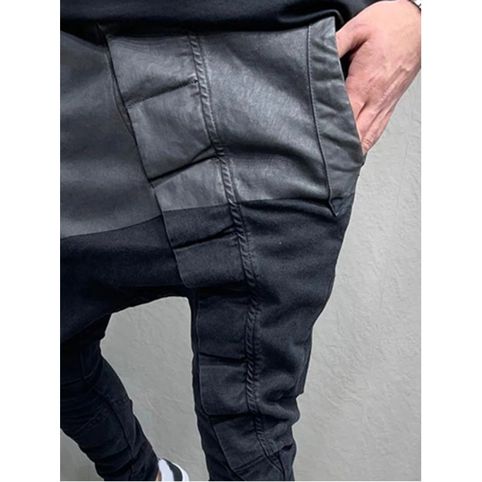 Men's black low crotch jeans