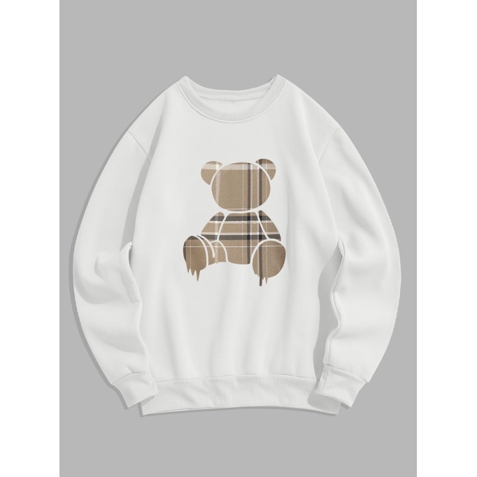 Men's bear pattern fleece lined crew neck top