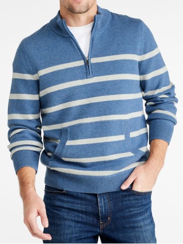 Men's zippered soft cotton cashmere sweater