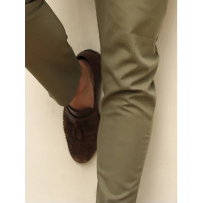 Green Elastic Twill Men's Pants