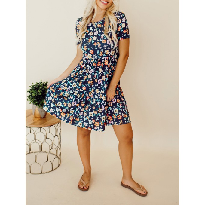 Navy Blue Flower Doll Dress