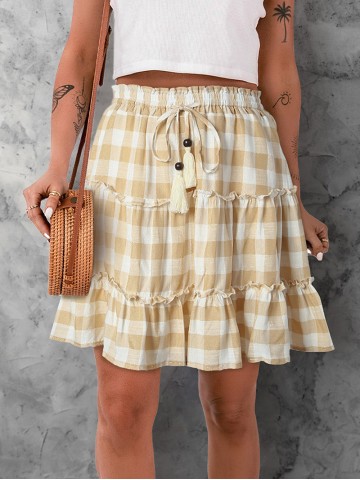 PLAID RUFFLE DECORATION SHIFT CASUAL CUTE SKIRTS