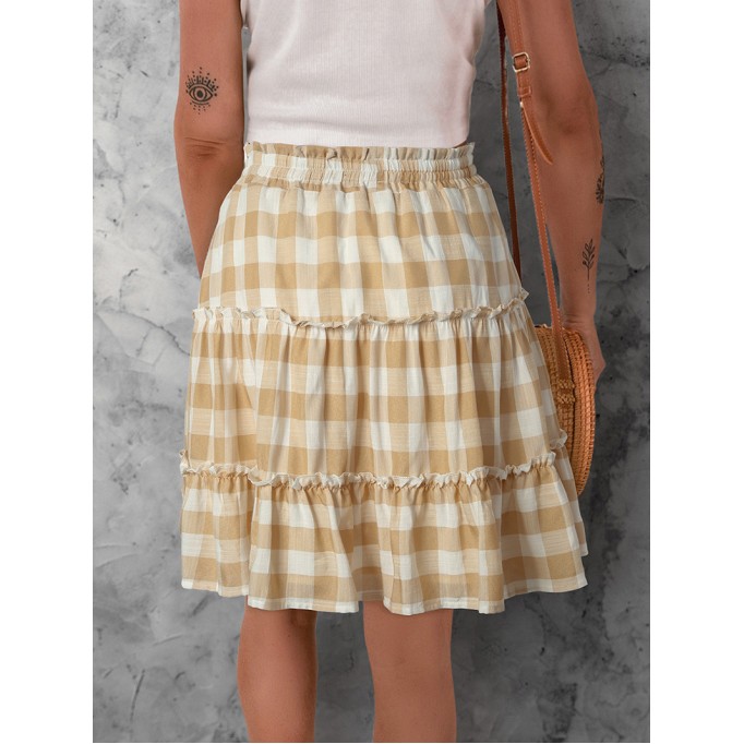 PLAID RUFFLE DECORATION SHIFT CASUAL CUTE SKIRTS