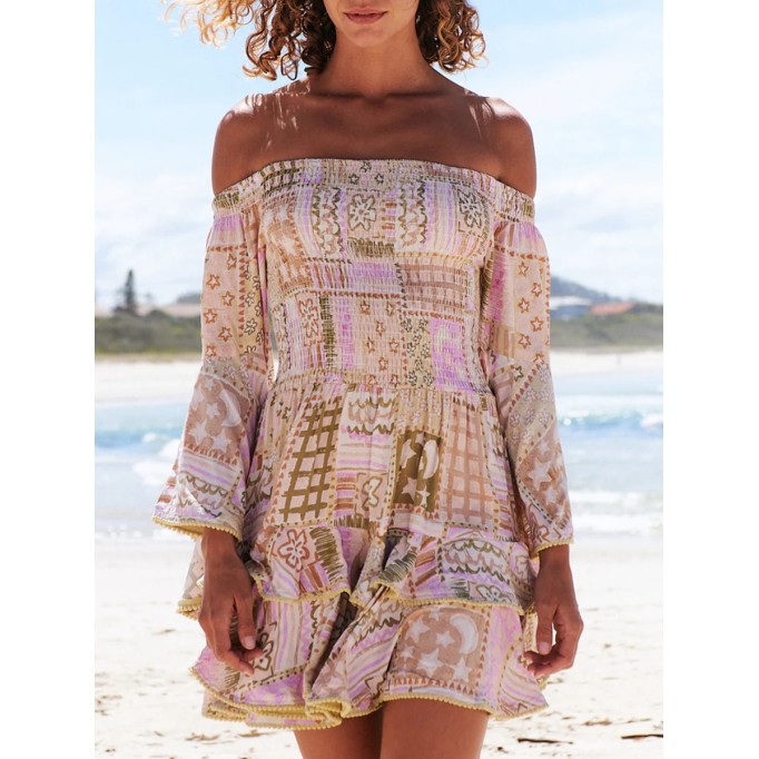 Printed one-shoulder geometric dress