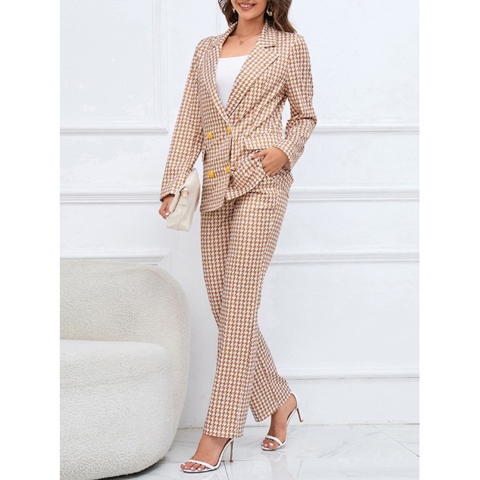 Qianniao grid double breasted suit jacket straight leg suit suit