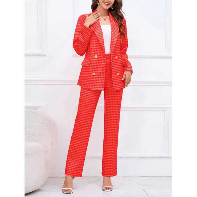 Qianniao grid double breasted suit jacket straight leg suit suit