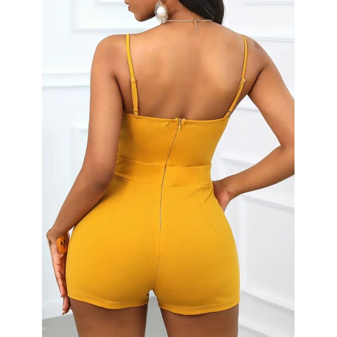 Sexy halter V-neck button-element slim-fit romper